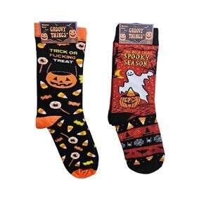 Groovy Things Halloween Socks 2 Pair Funny Novelty NSFW Spooky Season NWT